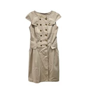 Burberry London Double Breasted Dress Women Size 10 Beige Classic Lined Pockets